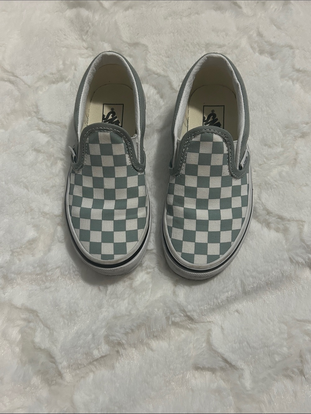 Vans Kids Slip-On Checkerboard Sneakers -light green and White